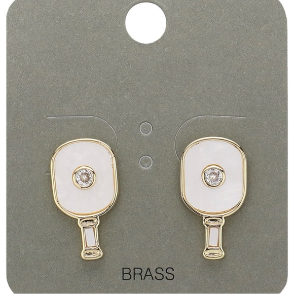 Jewelry - Stone Pointed Enamel Pickleball Paddle Stud Earrings